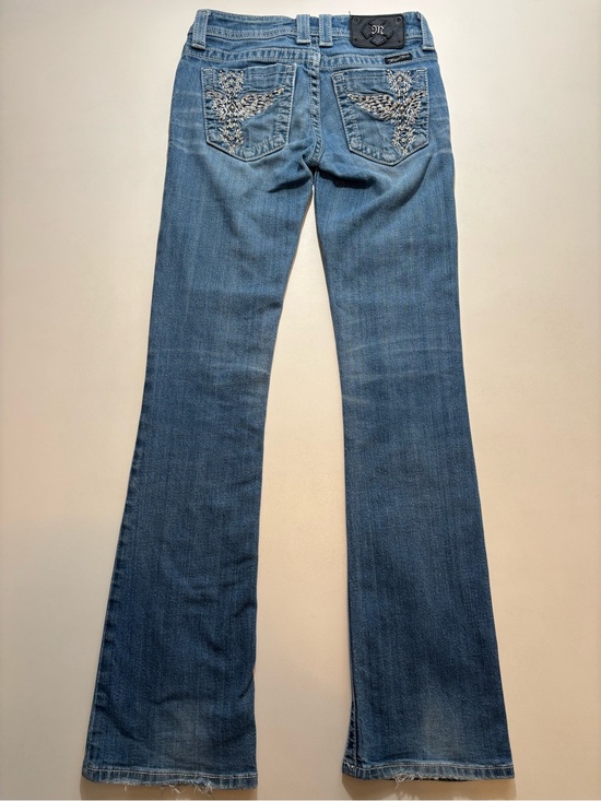 Miss Me Denim - Miss Me embroidered cross Blue Embellished Back Pocket Flare boot cut Jeans